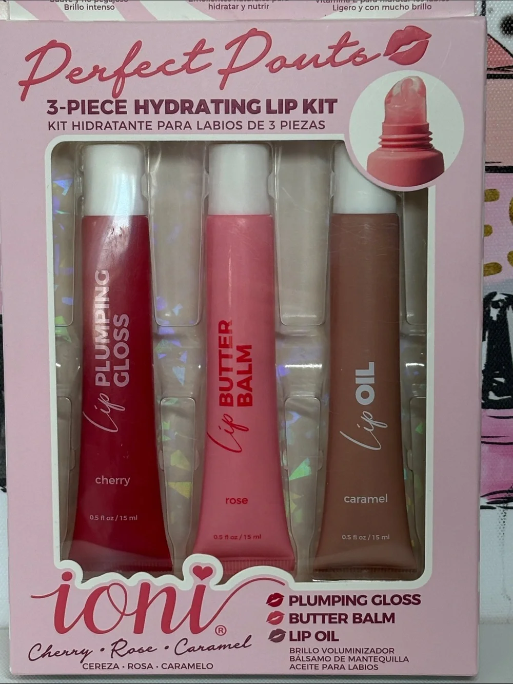 Perfect Pouts 3-Piece Hydrating Lip Kit — Cherry, Rose & Caramel